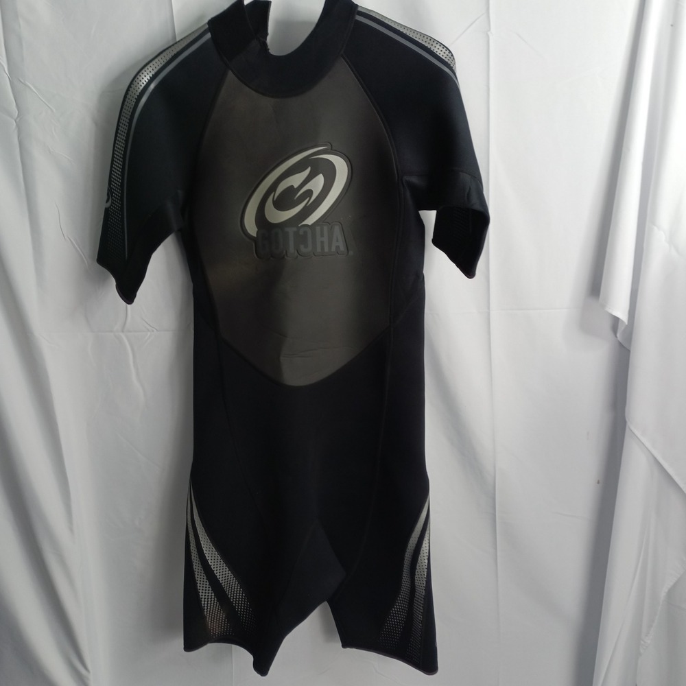 Gotcha Mens L 2.2mm Titanium Shorty Wetsuit Black Gray Back Zip Surfing Diving